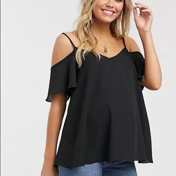 ✨ASOS DESIGN Maternity cold shoulder cami in black, NWT - Picture 1 of 12